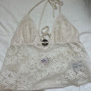 City Streets Lace Halter Bralette - Cream